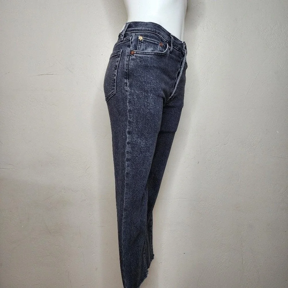 RE/DONE Women's Black Straight Leg Cropped‎ Stretch Denim Jeans Size 28